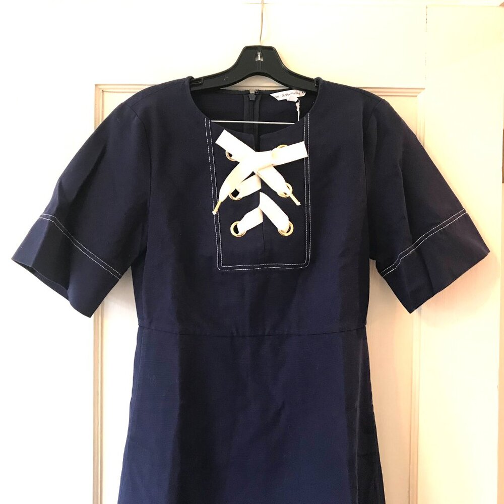 & Other Stories | Navy Cotton Lace-Up Dress 6 - Picture 2 of 9